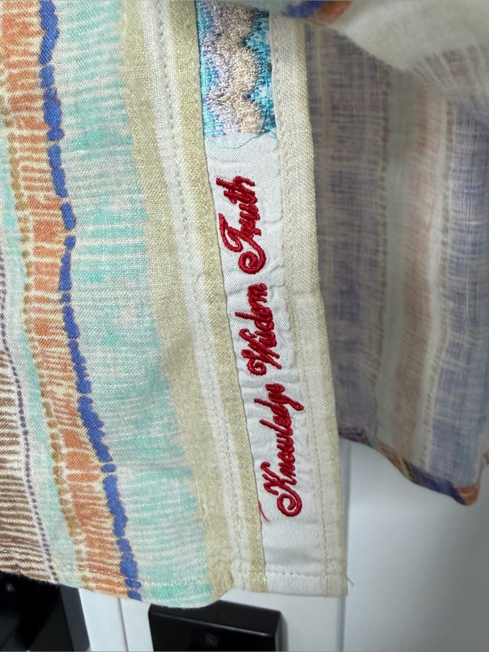 Robert Graham Linen Button-Up Shirt Large Multicolor Striped Short Sleeve miami - Picture 4 of 12